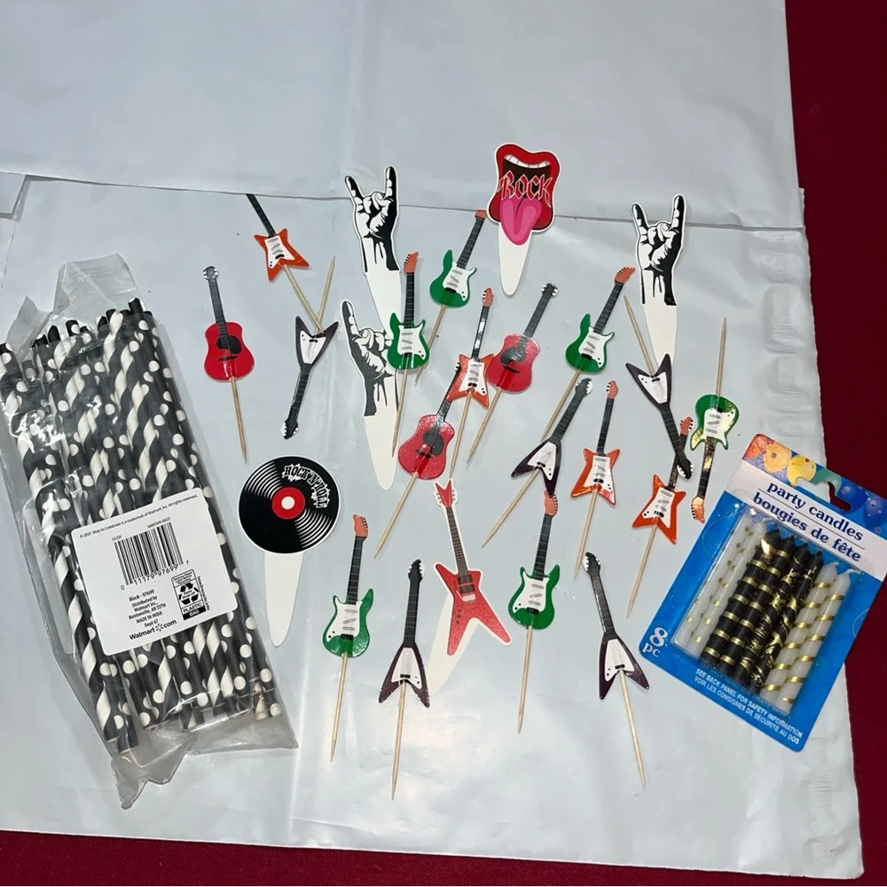Rock'n'Roll GUITAR Music cupcake PICK Topper LOT Birthday Party Celebration New